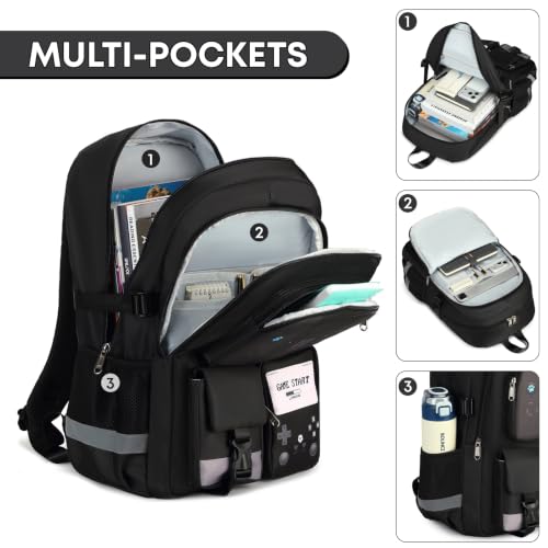 Image of 3PCS Boys Backpack for School Kids Schoolbag Teens Book Bag | Teen Boys Elementary Middle School Backpack Waterproof College Student Bookbag Children Waterproof Laptop Bag Black