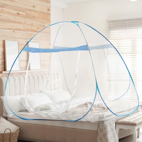 mizikuu Moskitonetz Bett, Moskitonetz Pop Up Moskitozelt Faltbares Tragbares Engmaschiges Mückennetz großes Doppeltür Mückennetz für Schlafzimmer, Outdoor, Camping, 180 * 200 * 150cm