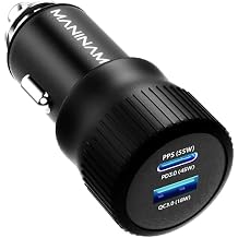 MANINAM All-Metal 73W Super Fast USB-C Car Charger M113 PPS PD 3.0 Dual-Port Fast Charger 55W+18W for Samsung S24 S23 S22 Note 10 Plus iPhone 15 14 MacBook Laptop No Cable, US Brand