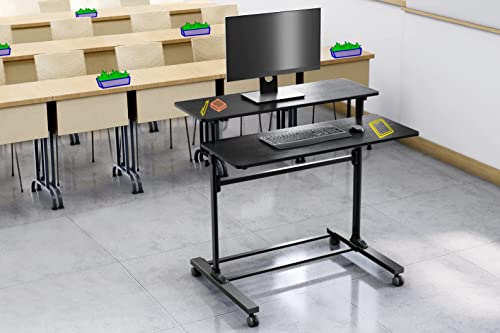 Stand Steady Tranzendesk | Height Adjustable Teacher Desk On Wheels | Mobile Standing Desk With Shelf | Two Level Portable Workstation | Stand Up Desk For Presentations (Black/40X28In) #TOP6