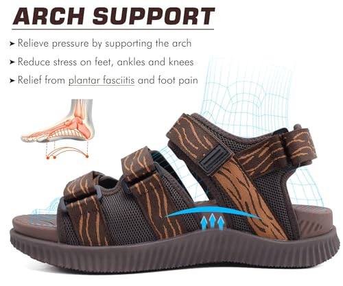 Image of KuaiLu Mens Hiking Sandals with Arch Support Orthopedic Walking Recovery Sandals for Plantar Fasciitis Open Toe Summer Athletic Sport Comfortable Cushion Breathable Outdoor Water Sandals Size7-13