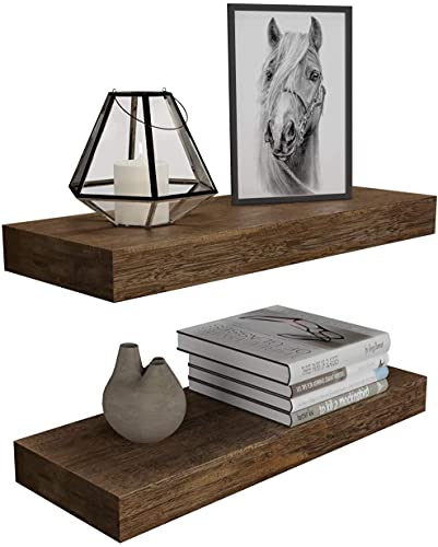 Image of Floating Wall Shelf Set of 2,Natural Bamboo Wall Decor Storage Shelf，Wall Mount Display Rack for Bedroom, Living Room, Bathroom, Kitchen, Office and More