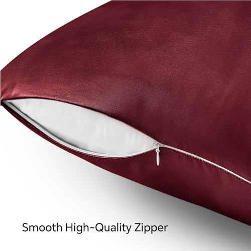 BEDELITE Satin Pillowcase with Zipper 2 Pack, Burgundy Pillow Cases Standard Size, Super Soft and Cooling Similar to Silk Pillow Cases, Gift for Women Men(20x26 Inches)