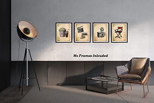 Vintage Movie Theater Wall Art, Home Theatre Feature Canvas Decor, Classic Film Reel Cinema Popcorn Posters, Retro Home Movie Theater Media Room Bar Pub House Decoration, Set Of 4-(8"X10" Unframed) #TOP2