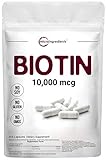 Micro Ingredients Biotin 10000 mcg, Biotin Capsules, 365 Counts, Support Hair, Nail, Skin and Metabolism, Premium Biotin Vitamins, Non-GMO