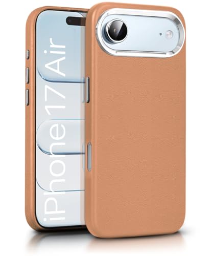 WOW IMAGINE Back Cover for iPhone Air 17 2025 | Shockproof Tough Leather Texture Hard Mobile Case | Ultra Slim Non-Slip Grip | Inner Velvet Fabric | Metal Camera Ring – Tan Brown