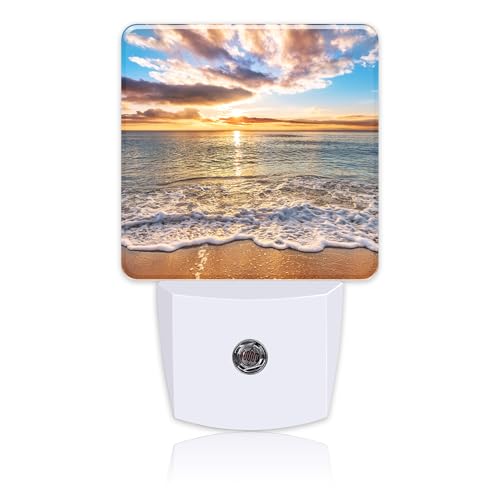 Image of Colorful Ocean Beach at Sunrise Night Light Plug into Wall with Dusk to Dawn Sensor Cute Nightlight for Kid Girls Boys Women Men Room Decor, Hallway, Kitchen, Bathroom, Nursery, Stairs