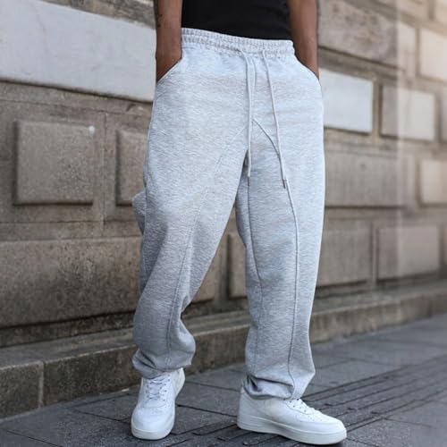 Baggy Sweatpants Men Men's Drawstring Waist Straight Wide Leg Pants Workout Athletic with Pocket2