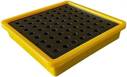 Industrial Spill Containment Pallet, Leak-Proof Nestable Tray for Oil Drums, Detachable Anti-Slip Platform with Drain for Garage Storage,Yellow-2 Pack-13.4