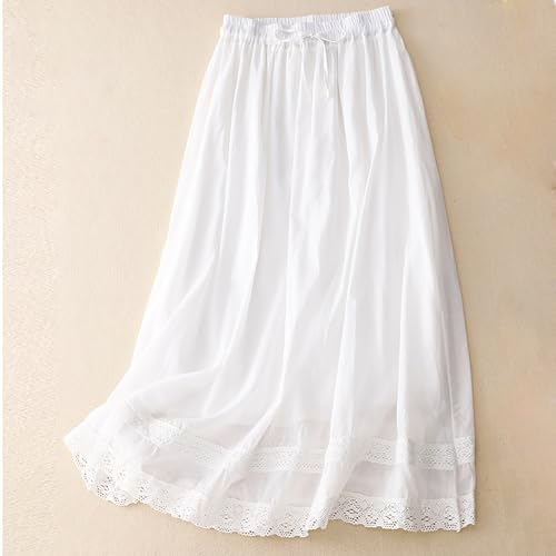 Embroidery Maxi Skirts for Women with Pockets Midi Length Long Skirt Casual Beach Party Holiday Cotton Linen Skirt2