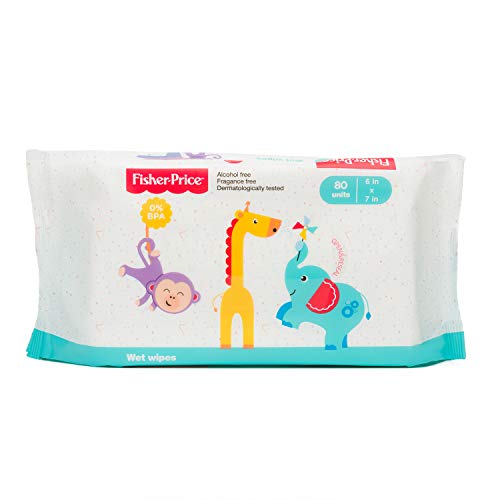 Fisher Price Baby Wipes Unscented, Hypoallergenic, Water Baby Diaper Wipes For Newborn And Sensitive Skin - Resealable Top - 80 Count (Pack Of 6) - 480 Wipes #TOP6