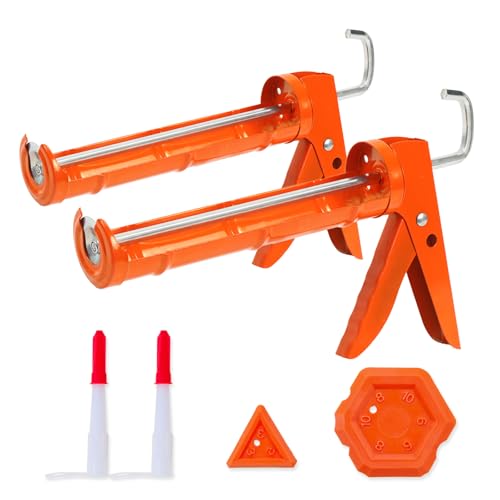 Holothurian Caulking Gun, Caulk Gun No Drip,Sealant Finishing Tool Grout Scraper for Kitchen Bathroom Window Sink Joint, 1/10 Gallon Cartridge, 10:1 Thrust Ratio, Orange, 2 Packs
