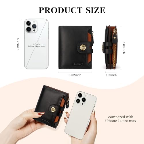 Wallet Women,RFID Blocking Leather Womens Wallet Bifold Compact Card Holder Small Wallet for Women with Removable ID Window blackbrown4