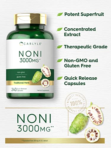 Carlyle Noni Fruit Capsules 3000Mg | 240 Count | Non-Gmo, Gluten Free | Traditional Herb Supplement #TOP2