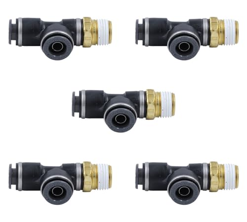 Mytee Products 5 Pack Air Brake Male Run Tee OD 1/2 X 1/4X1/2 NPT - Composite Material Push-Lock Replace KV2Y13-07-37S S771PMT-8-4-8 G381024080804 AM177117184D 1641011519 016410 01641011/5/19