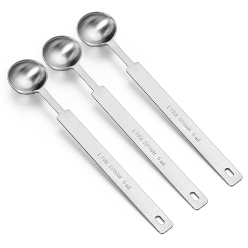 3Pcs Teaspoon Measuring Spoons 5ml Metal Tablespoon Measuring Spoon Stainless Steel Individual Measure Spoons Long Handle Teaspoon for Kitchen Tea Soup Ingredients