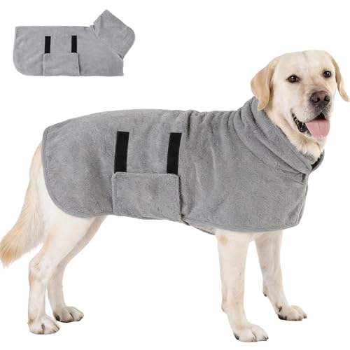 VELAJA Peignoir pour Chien en Microfibre Super Absorbante, Serviette de Séchage Rapide pour Grands Chiens avec Fermeture Auto-Agriffante, Idéal après Le Bain, la Natation ou par Temps de Pluie (L)