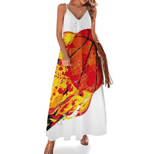 Robe longue basketball de feu imprimée sans manches, la coupe maxi été ultra fluide
