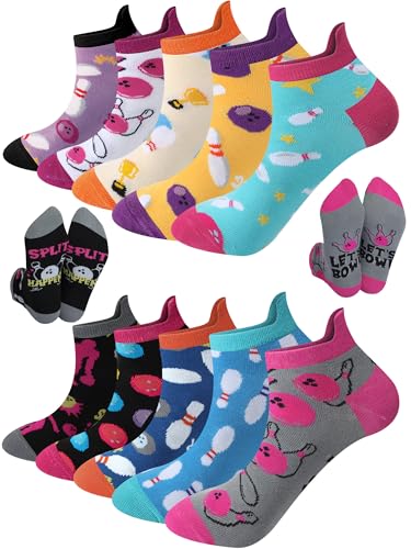 Haysandy 10 Pairs Funny Bowling Socks Novelty Bowling Theme Ankle Socks Bulk Fun Low Cut Sport Gift for Bowler Lover Coworker(Stylish Color M)