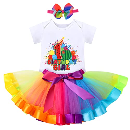 Traje de fiesta de cumpleaños para niñas recién nacidas, traje de fiesta de cumpleaños con temática de sandía + falda tutú de tul de princesa arcoíris + diadema con lazo, vestido de accesorios para