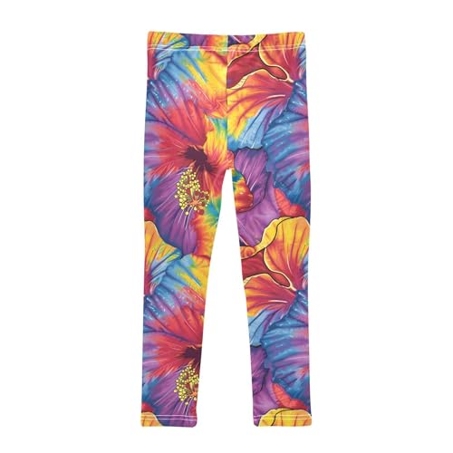 Tie Dye Hibiscus Flower Girls Leggings Soft Stretch Workout Yoga Dance Pants for Kids Casual Tights2