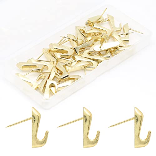 Rierdge Push Pins Hangers Picture Hanging Nails Pin Hooks, Gold, 30 Pcs