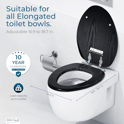Abattant WC allongé Sanilo en bois noir charnières solides premium - 5