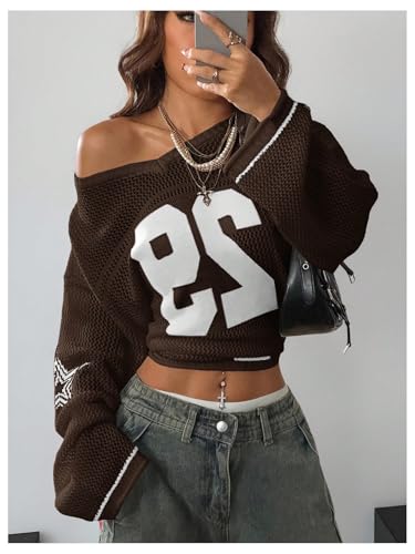 Image of Verdusa Women's Y2k Crochet Tops Jersey Shirts Graphic Going Out Summer Outfits Oversized Streetwear