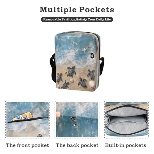 Crossbody Bag Beach Sea Turtles Starfish Shell Messenger Bag for Women Men Purse Shoulder Bag Satchel Bag with Adjustable Strap 214B89182