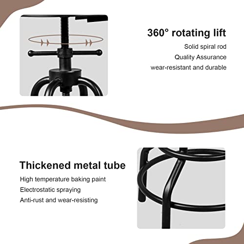Lokkhan Adjustable Swivel Kitchen Counter Stool With Backs-20.47"-25.59" Tall Rustic Farmhouse Industrial Bar Stools Set Of 2 Breakfast Dining Cafe Stool,Welded Legs Black Metal Wooden Seat #TOP7