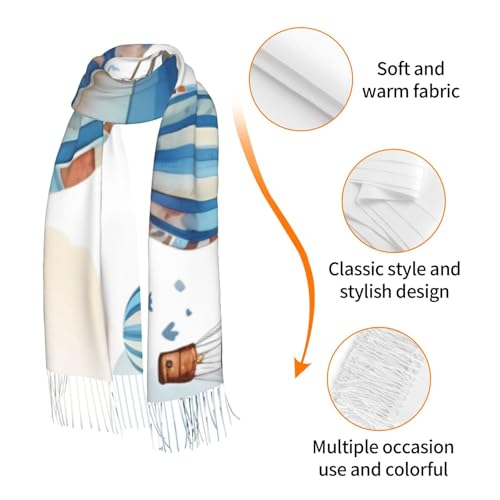 Scarf for Women Lightweight Soft Scarves Blue Hot Air Balloon Shawl Winter Warm Fringed Scarf3