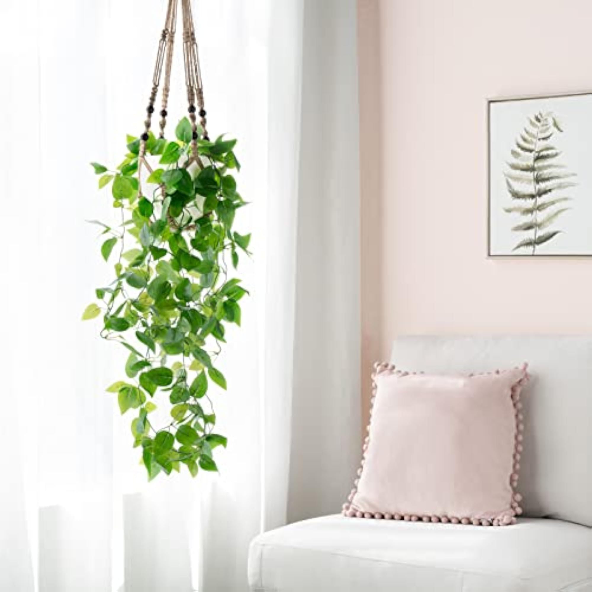 2 Packs Fake Hanging Plant with Pot, Macrame Hanger