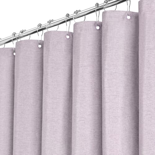 BTTN Duschvorhang Stoff 180x180 cm, Leinen-Textur, Anti-Schimmel, wasserdichter Textil-Duschvorhang mit 12 Plastikhaken, gewichtete Polyester-Duschvorhänge für Badezimmer, Lavendel/Helllila