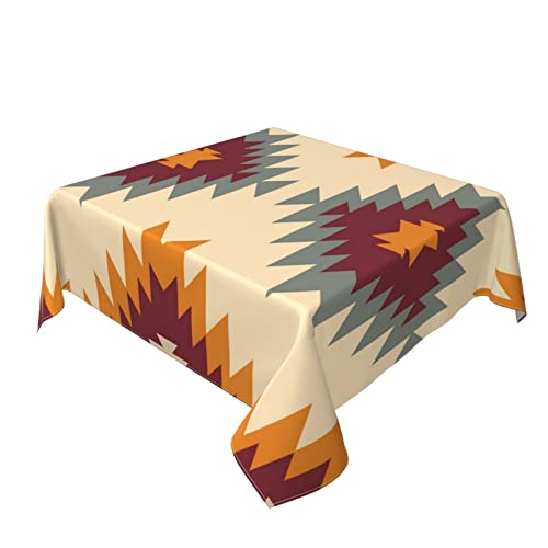 Square 60" Table Cloth, Tribal Southwestern Native Navajo Tablecloth Oil-Proof And Waterproof, Kitchen Dining Room Decorative Table Cover For Spring Summer Outdoor Indoor Use #TOP1