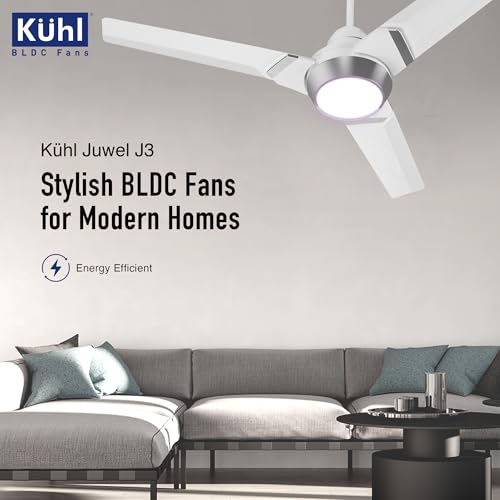 Image of KUHL Juwel J3 1200 mm 65% Power Saving BLDC Ceiling Fan | BEE 5 Star Rated & ISI Marked | High Air Flow | 5 Year Warranty on Motor | White