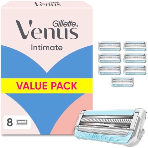 Gillette Venus Intimate Rasierklingen, 8 Original Ersatzklingen, Hellblau | Damenrasierer, Klingen für Intimrasierer mit Einem Hauch von Aloe Vera, Nassrasierer Damen für Den Intim