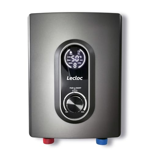 LECLOC Mini Tankless Under Sink Instant Hot Water Heater Electric 3kW 120V Plug-in, Enlarged LED Digital Display, Knob Control, IPX4, Multiprotective, 30-55℃ Thermostatic On Demand Water Heater, Gray