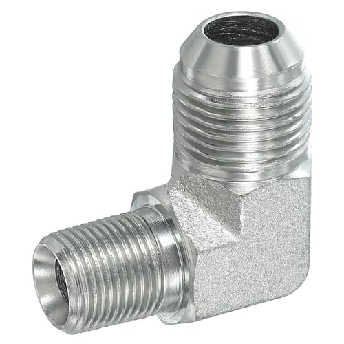 Image of PATIKIL 90 Degree Pipe Adapter, 7 /8 inch Male 37 Flare JIC x 3 /8 inch BSPT Male Connector Carbon Steel Elbow Fitting for Air Hydraulic Fluid Fuel Water Oil, Silver
