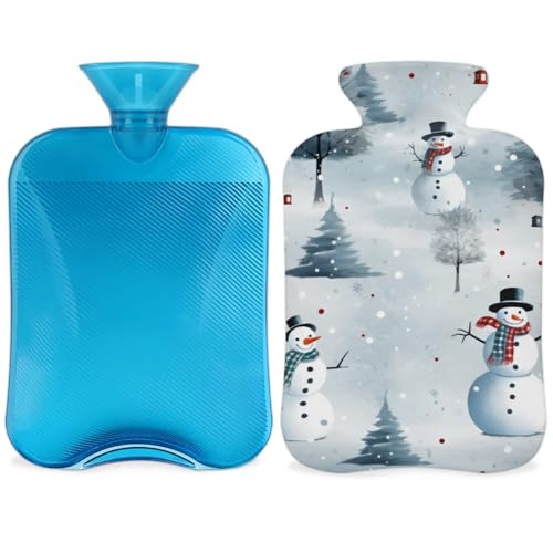 Hot Water Bottle with Soft Cover,2L Xmas Snowman Hot Water Bag for Hot and Cold Compress, Hand Feet Warmer, Mystical Snowman Rubber Hot or Cold Water Bottle Halloween Christmas Decorations