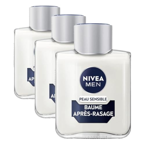 NIVEA MEN Peau Sensible Baume Après-Rasage (1 x 100 ml), Soin Après-Rasage enrichi en Camomille & Hamamélis, Soin visage pour homme 0% d’alcool pour peaux sensibles (Lot de 3)