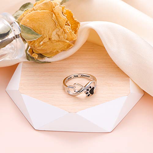 DAOCHONG Puppy Paw Print Sterling Silver Animal Jewelry Love Heart Ring - Perfect for Pet Lovers, Families and Friends4