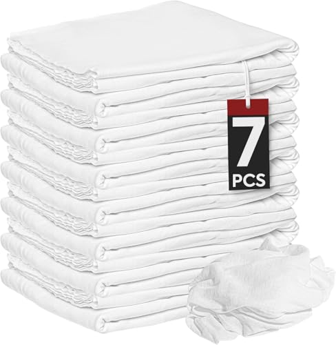 Nabob Wipers New Lint Free Cloth (7 Pack) - 100% Cotton Cleaning Rags Exact Cut - Premium White Rags for Cleaning House - White Rags for Dusting, Staining, Polishing, Painting 18