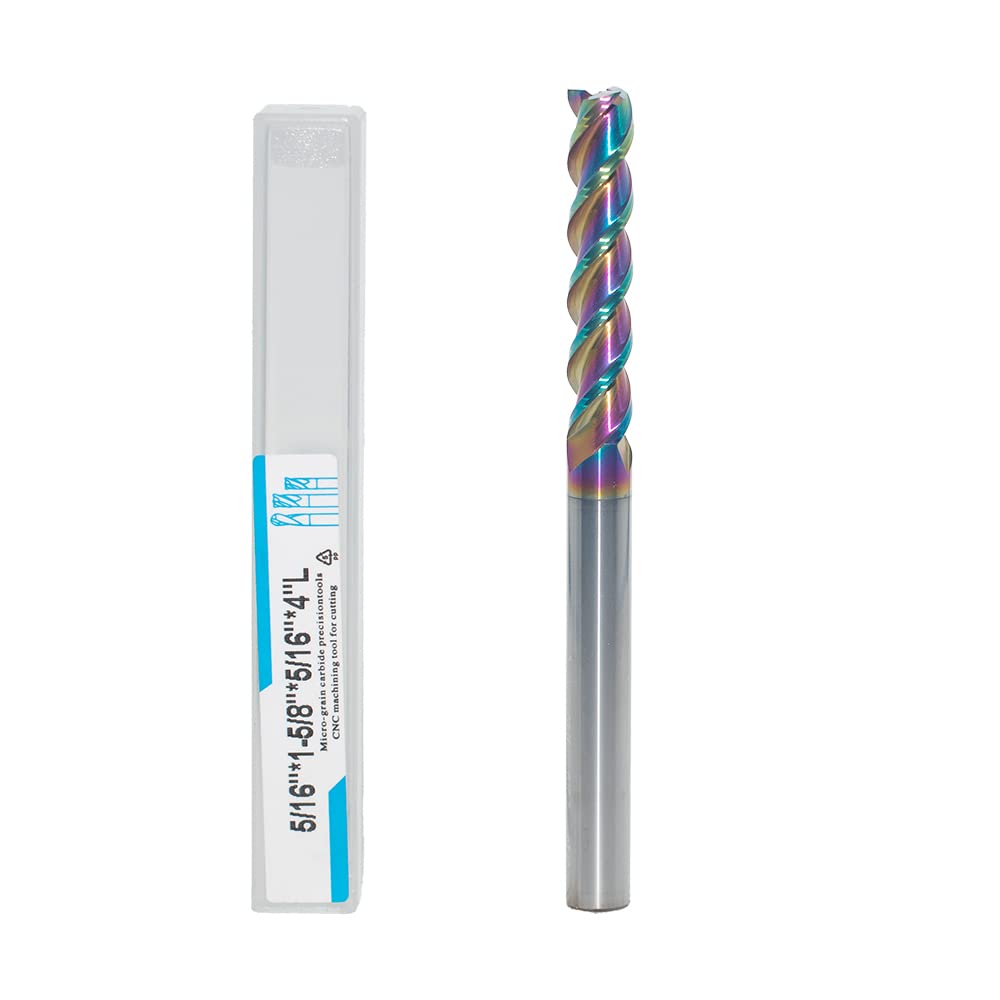 5/16" Extra Long Carbide Square End Mill for Aluminum, Copper Alloy, Plastic, 4" Overall Length End Mill Bits, 3 Flute HRC 55 Deg DLC Coating, CNC Router Bits (1 Pieces)