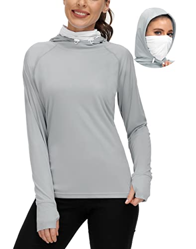 Isnowood Women's Upf 50+ Uv Sun Protection Hoodie Shirt With Mesh Face Mask - Outdoor Long Sleeve Thumb Holes Shirts For Hiking Fishing Running #TOP5