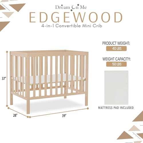 Image of Dream On Me Edgewood 4-in-1 Convertible Mini Crib in Ivory Cream