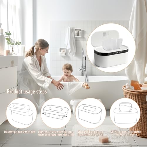 LOMUG Feuchttuch Wärmer, 3 Heizstufen Schnell, Baby Wischtuchwärmer, USB Baby Wischtuchwärmer, Wipes Heizbox mit LED Ingebautes Nachtlicht, Handtuch Wärmegerät für Babys