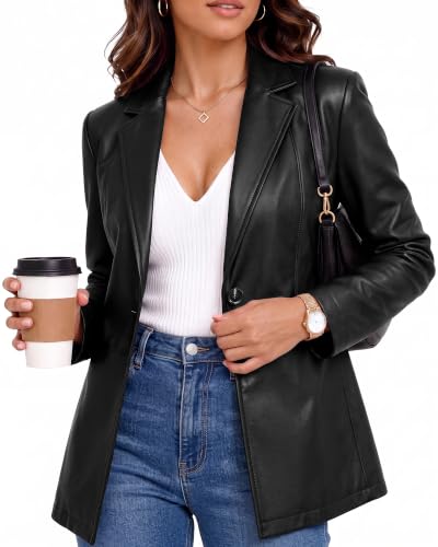 Women's Faux Leather Blazer Jacket