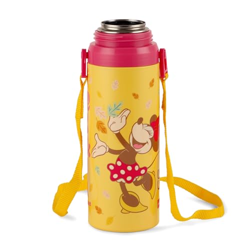 Image of CELLO Kidzbee Autumn 400 Kids Water Bottle | Inner Steel Outer Plastic | Bottle for kids | 3D touch and feel design | Minnie Mouse | Hot & Cold Bottle| Yellow | 400ml
