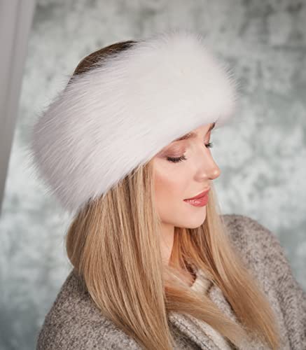 Futrzane Winter Faux Fur Headband For Women - Like Real Fur - Fancy Ear Warmer (White Rabbit) #TOP3