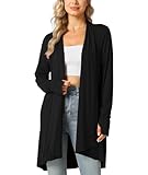 LazyCozy Women's Lightweight Long Sleeve Draped Cardigan Slouchy Open Front Cover Up Stretch Jersey Sweater, Black, X-Large